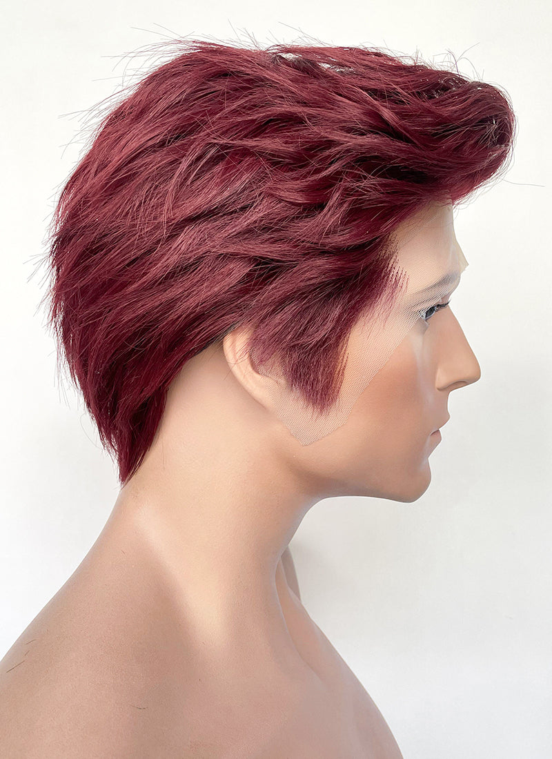 Good Omens Crowley Burgundy Red Straight Lace Front Synthetic Men s Wig LF6045