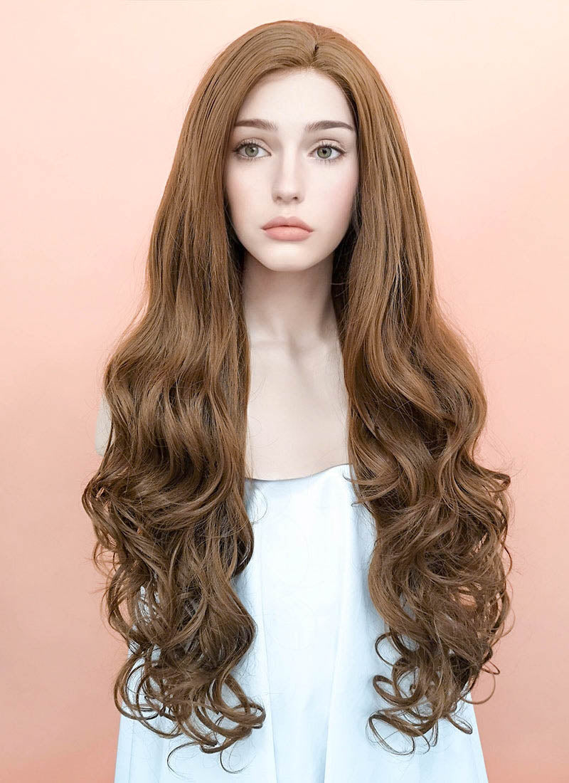 Brown curly long clearance wig