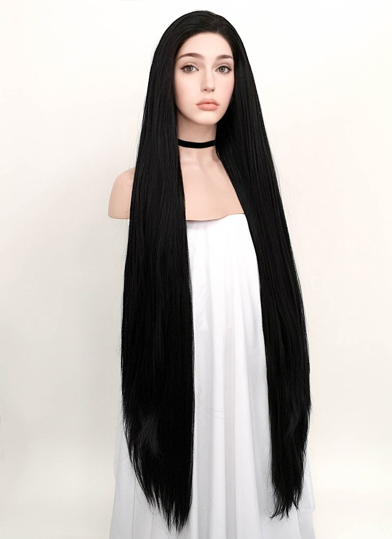 Straight Yaki Jet Black Lace Front Synthetic Wig LF701R Wig Is