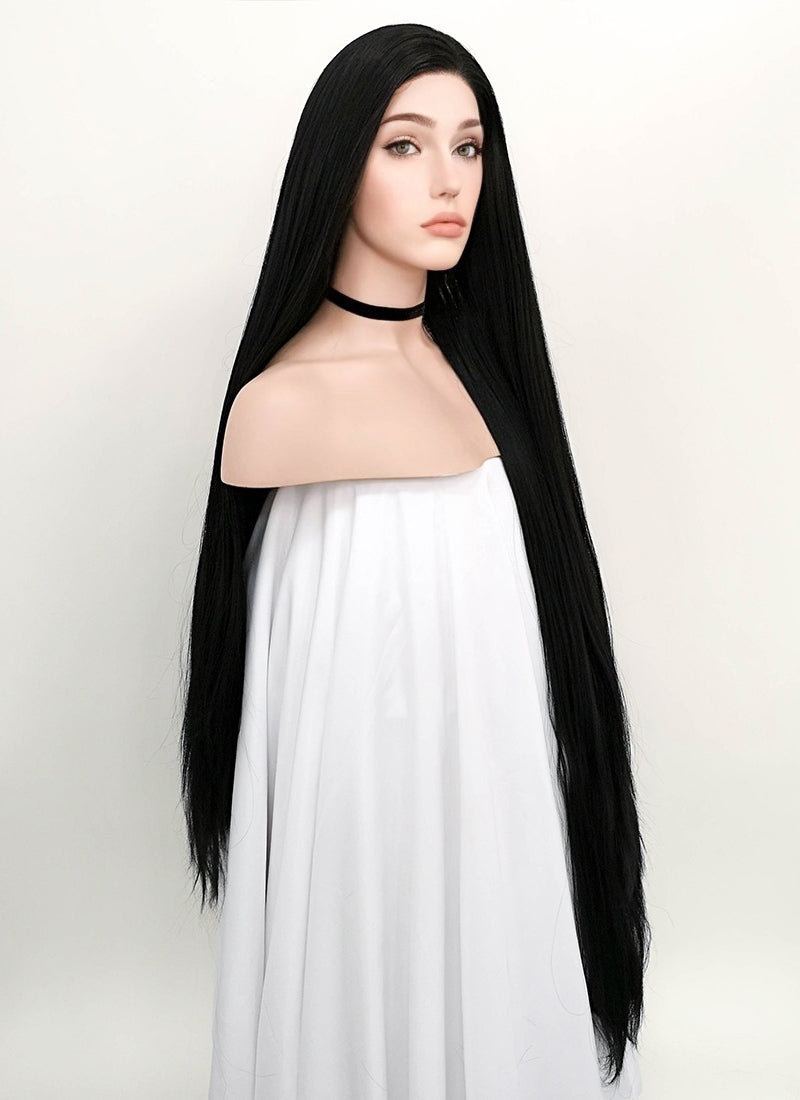 Straight Yaki Jet Black Lace Front Synthetic Wig LF701R Wig Is