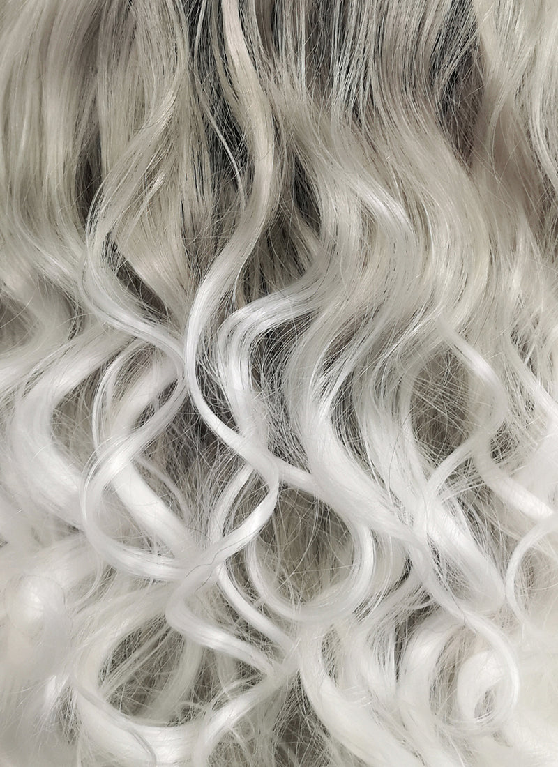 Snow white dream wavy newest h.d lace front wig with soft grey highlights