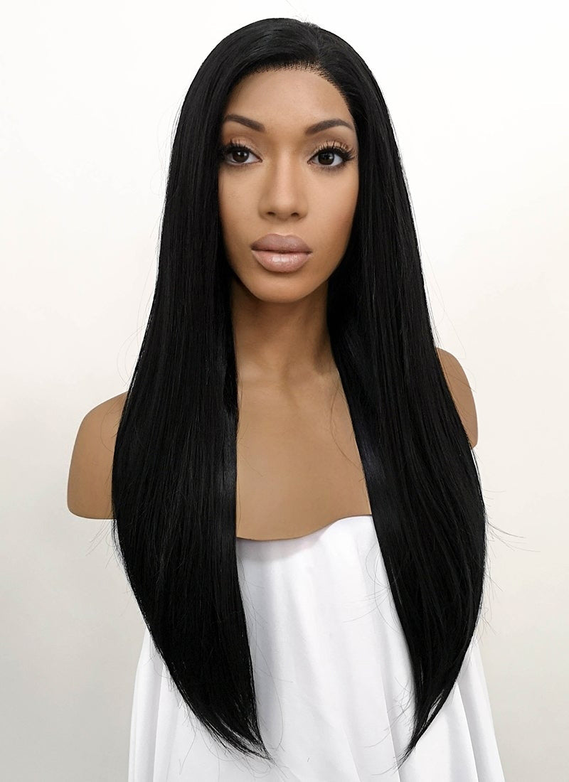 Straight Jet Black Lace Front Synthetic Wig LFB002 Wig Is Fashion