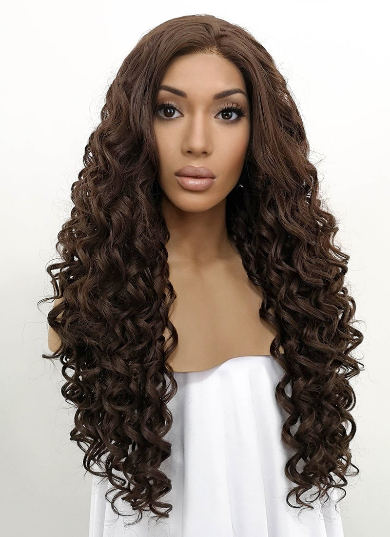 Long curly synthetic lace wigs hotsell