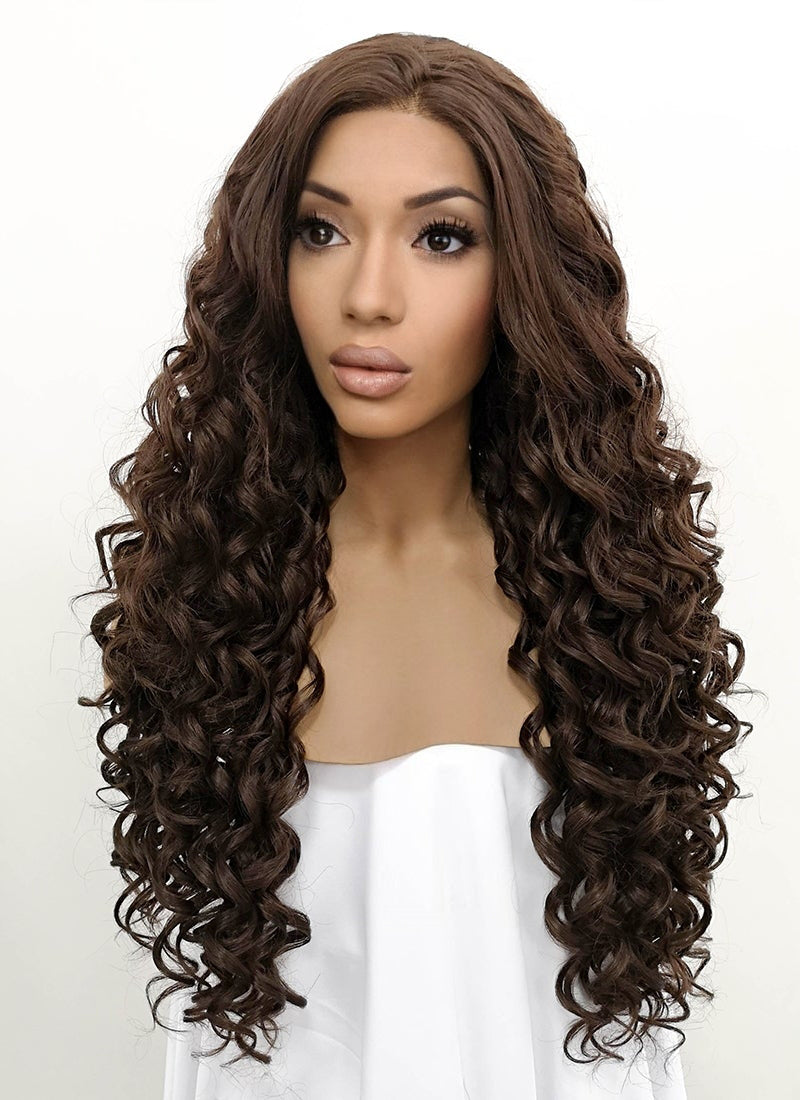 Brunette Spiral Curly Lace Front Synthetic Wig LFB169 Wig Is Fashion