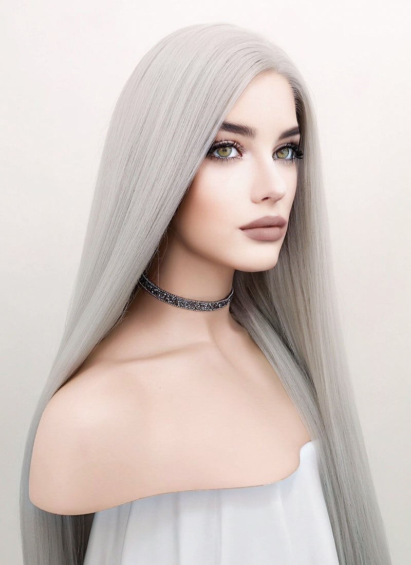 Men Ombre Silver Grey Full Wigs Short Straight Handsome Hair