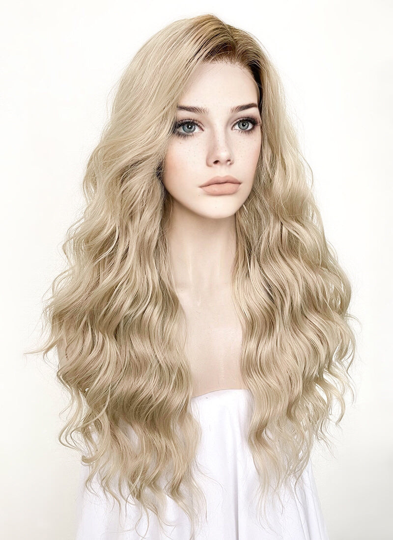 Ash blonde brown root lace front high quality wig