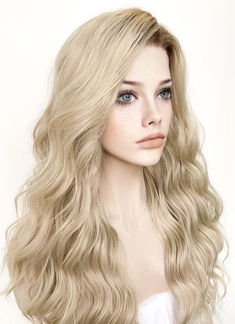 Wowfactor celebrity Ash blonde wavy lace front h.d brown retailer root wig