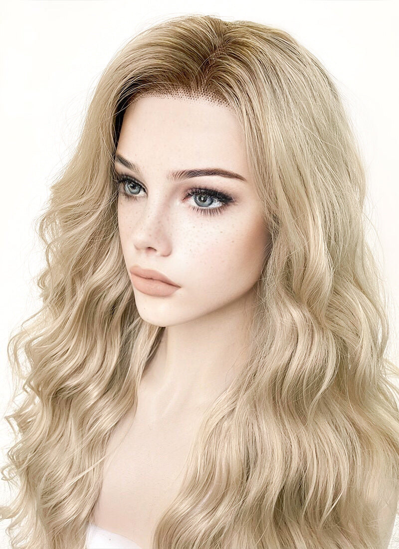 Wowfactor celebrity Ash blonde wavy lace popular front h.d brown root wig