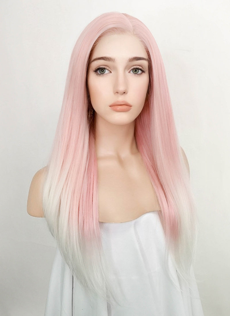 Pink White Ombre Straight Lace Front Synthetic Wig LW4008