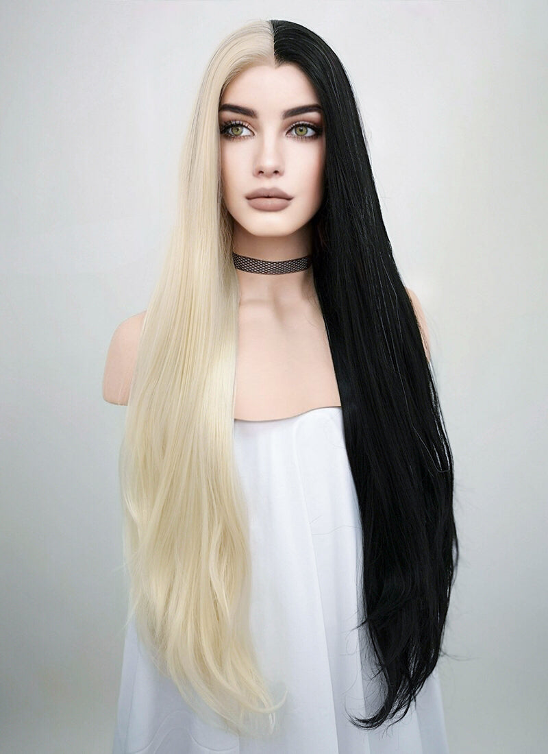 Light Blonde Black Split Gemini Color Lace Front Wig