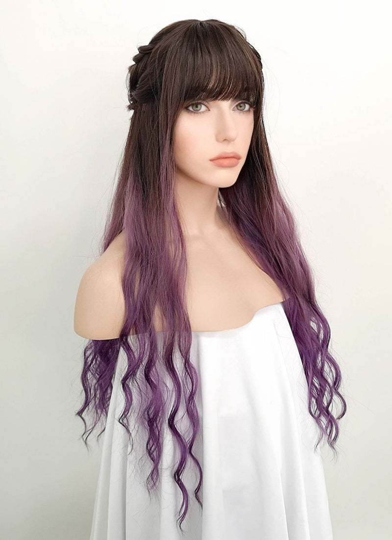 Two Tone Purple With Dark Roots Synthetic Wig WigIsFashion Wig