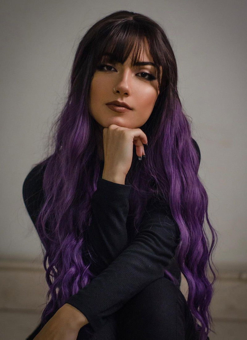 Two Tone Purple With Dark Roots Synthetic Wig WigIsFashion Wig