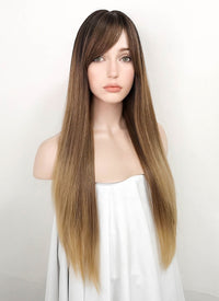 Mixed Brown With Dark Roots Straight Synthetic Wig NS082