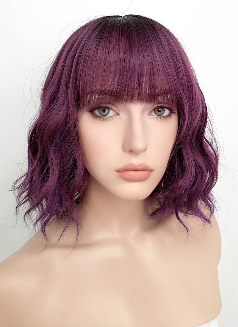 Mixed Purple With Dark Roots Bob Synthetic Wig WigIsFashion