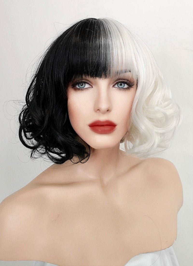 Cruella Black White Bob Synthetic Wig NS200 WigIsFashion Wig