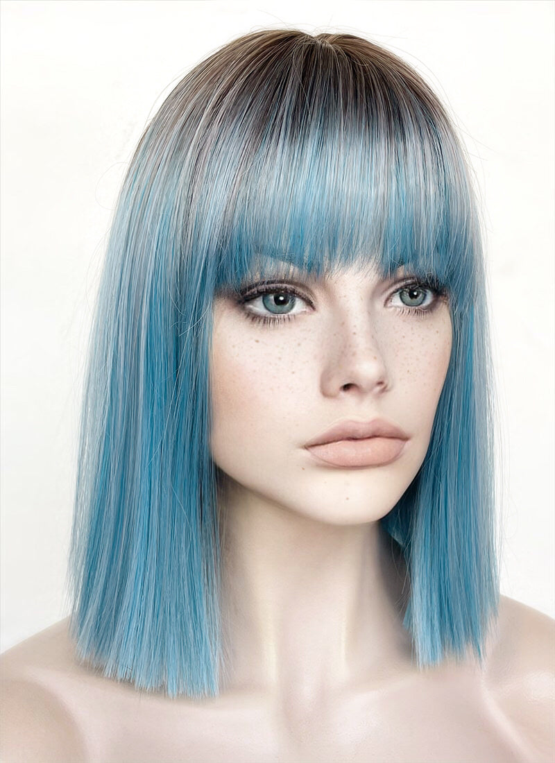 Blue With Dark Roots Synthetic Hair Wig WigIsFashion Wig Is