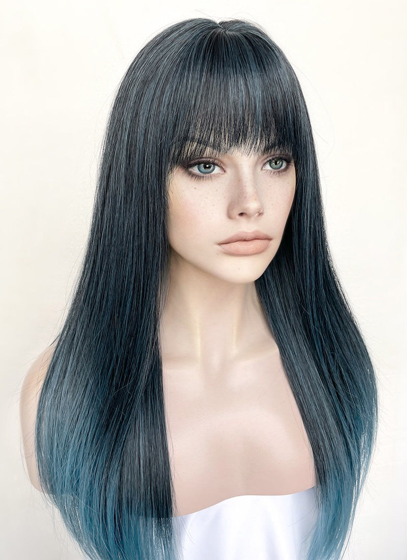 Black Mixed Ash Blue Synthetic Hair Wig WigIsFashion Wig Is