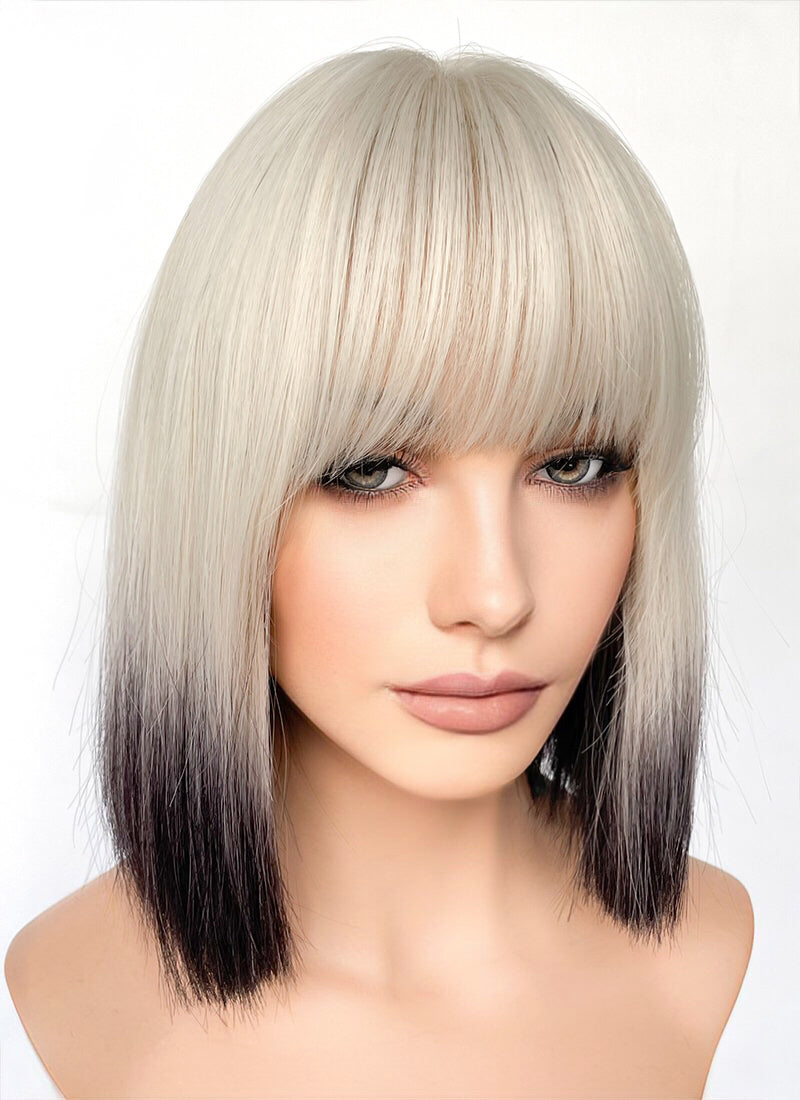 Light Ash Blonde Black Ombre Straight Bob Synthetic Hair Wig