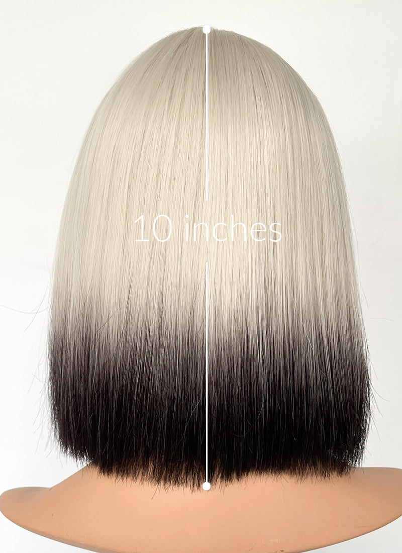 Light Ash Blonde Black Ombre Straight Bob Synthetic Hair Wig